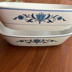 Two Noritake Progression Blue Haven 9004 Vegetable Rectangular Serving Bowls